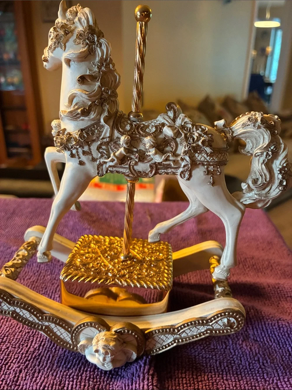Ornate Cream and Gold Carousel Horse Figurine